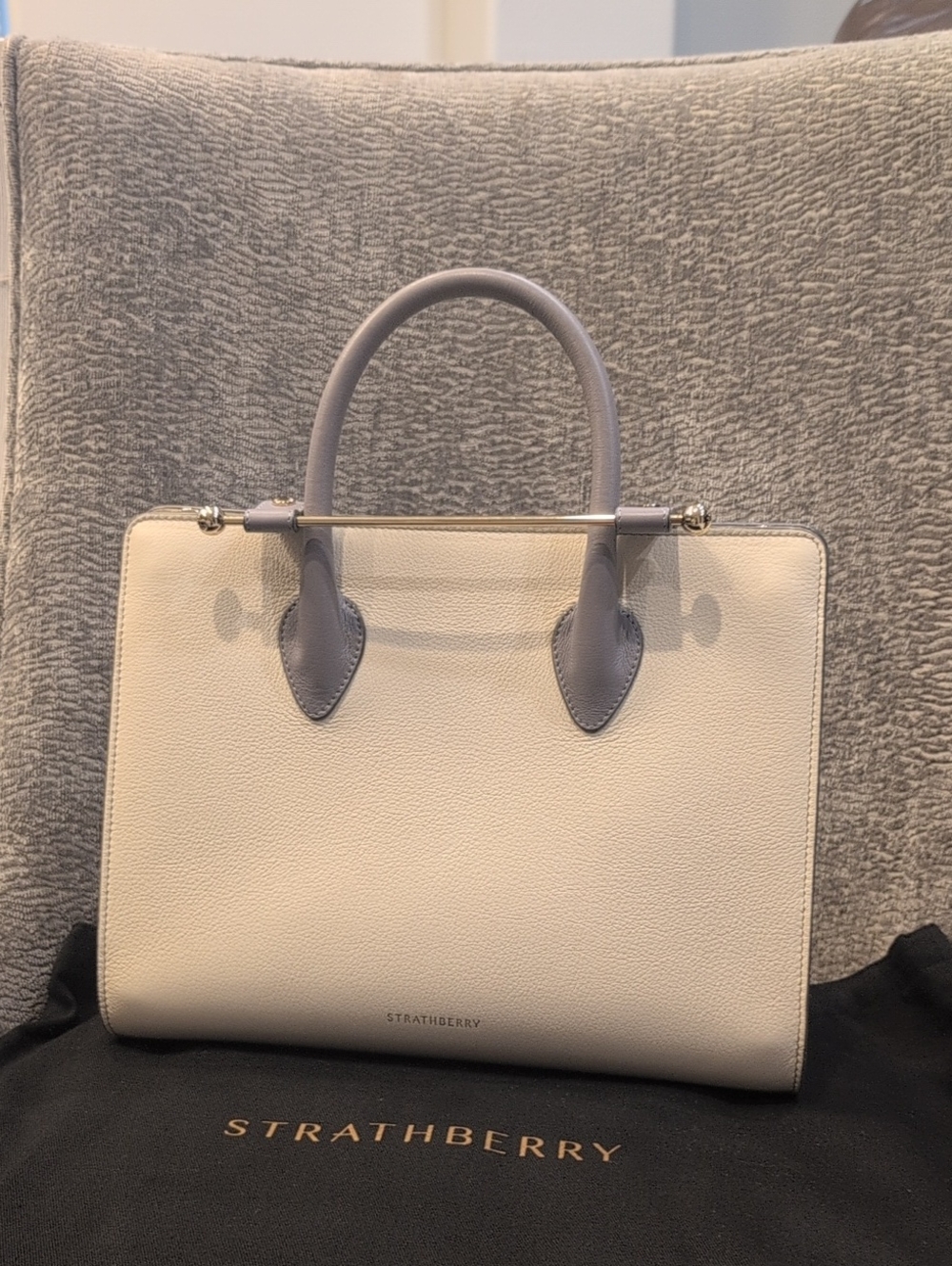Strathberry Midi Tote Two-Tone Leather Tote Bag in Cream and Lilac